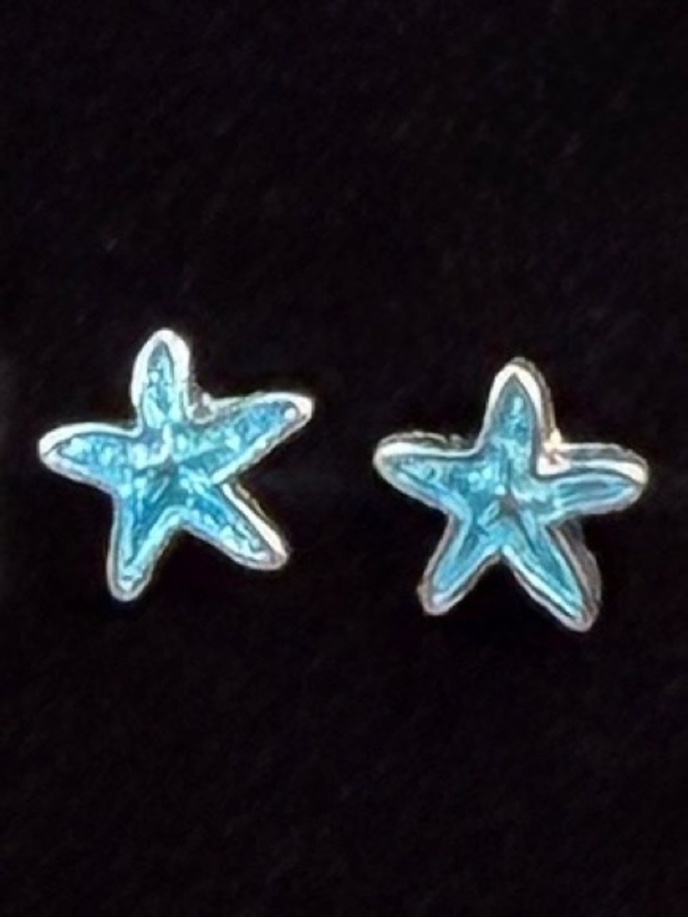 Vintage Silvertone Blue Starfish Pierced Earrings